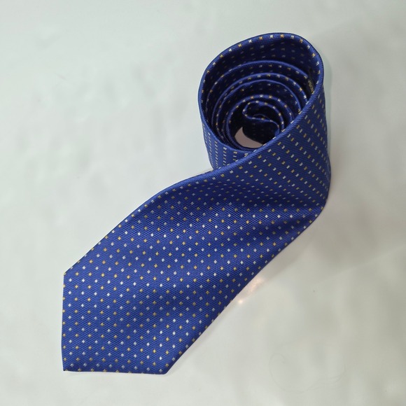 Brooks Brothers Other - Brooks Brothers Blue Italian Silk Tie Gold Silver Pin Dot Stain Resistant USA